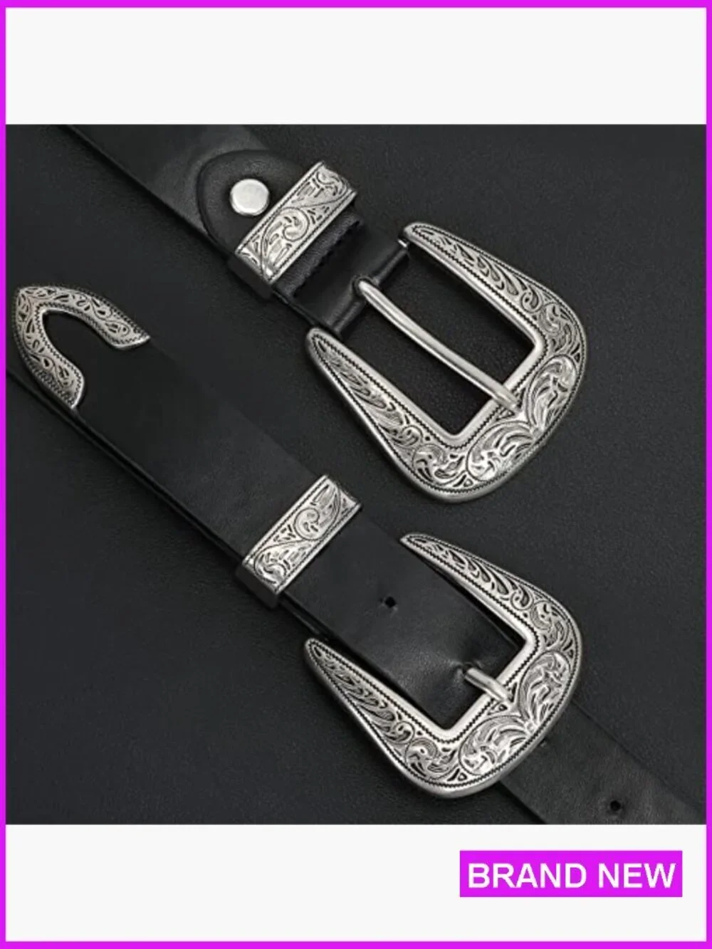 Vintage Western Leather Belt Retro Cowgirl Adjustable Double Buckle Classic